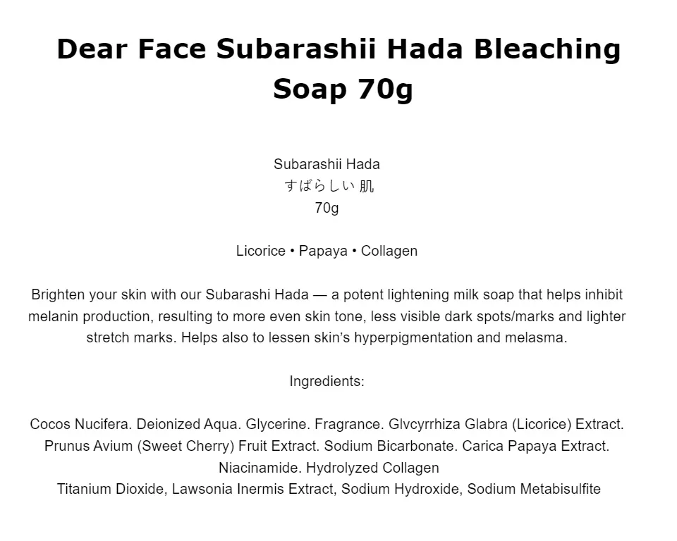 Dear Face - Subarashii Hada Soap 70g