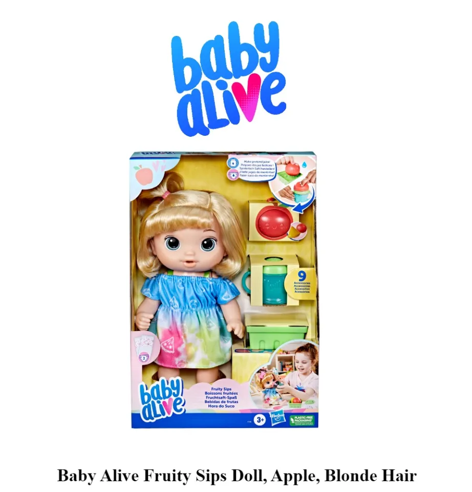 Baby Alive Fruity Sips Doll, Apple, Pretend Juicer Baby Doll Set, Kids 3  and Up, Blonde Hair - Baby Alive