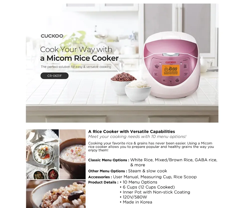 Buy Cuckoo CR-0631F Rice cooker White, Pink