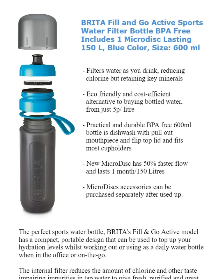 Brita FILL & GO ACTIVE WATER FILTER BOTTLE 600ml Removable Safety