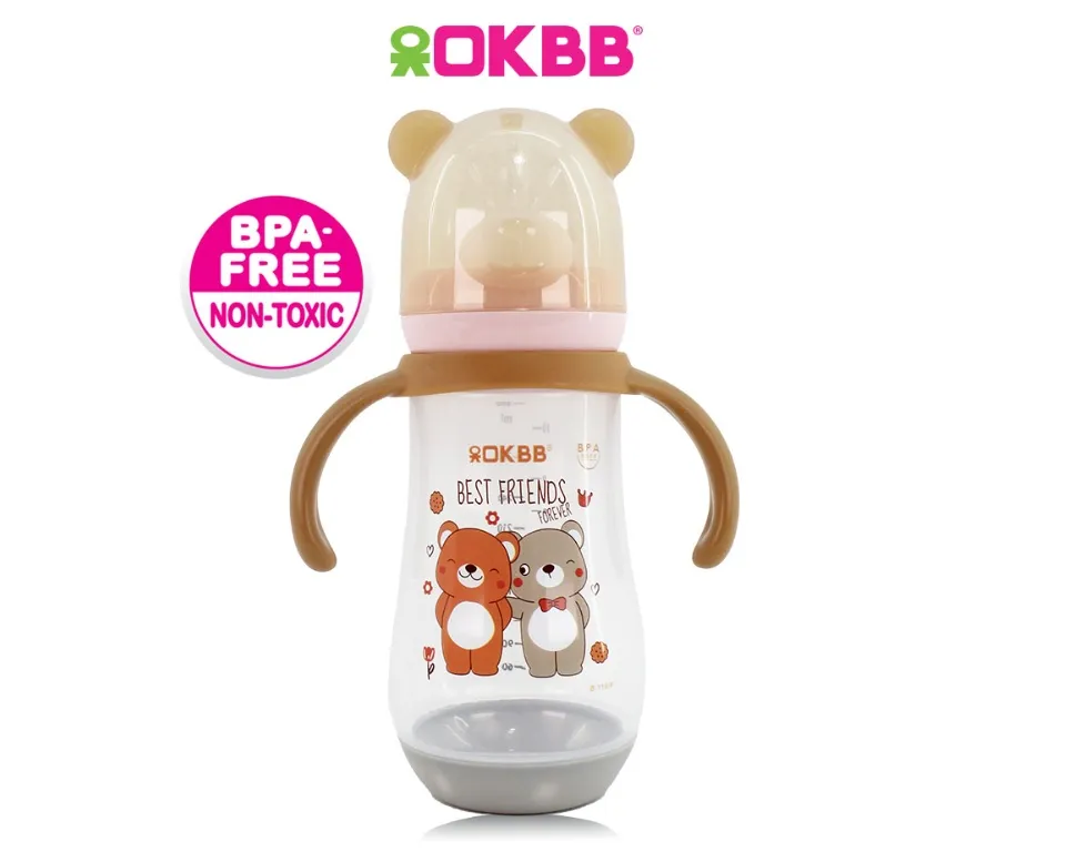 OKBB Baby Cartoon Wide Neck Teats Feeding Milk Bottle With Handle Feeding  Essentials 10 Oz (300ml) B119P_2 | Lazada