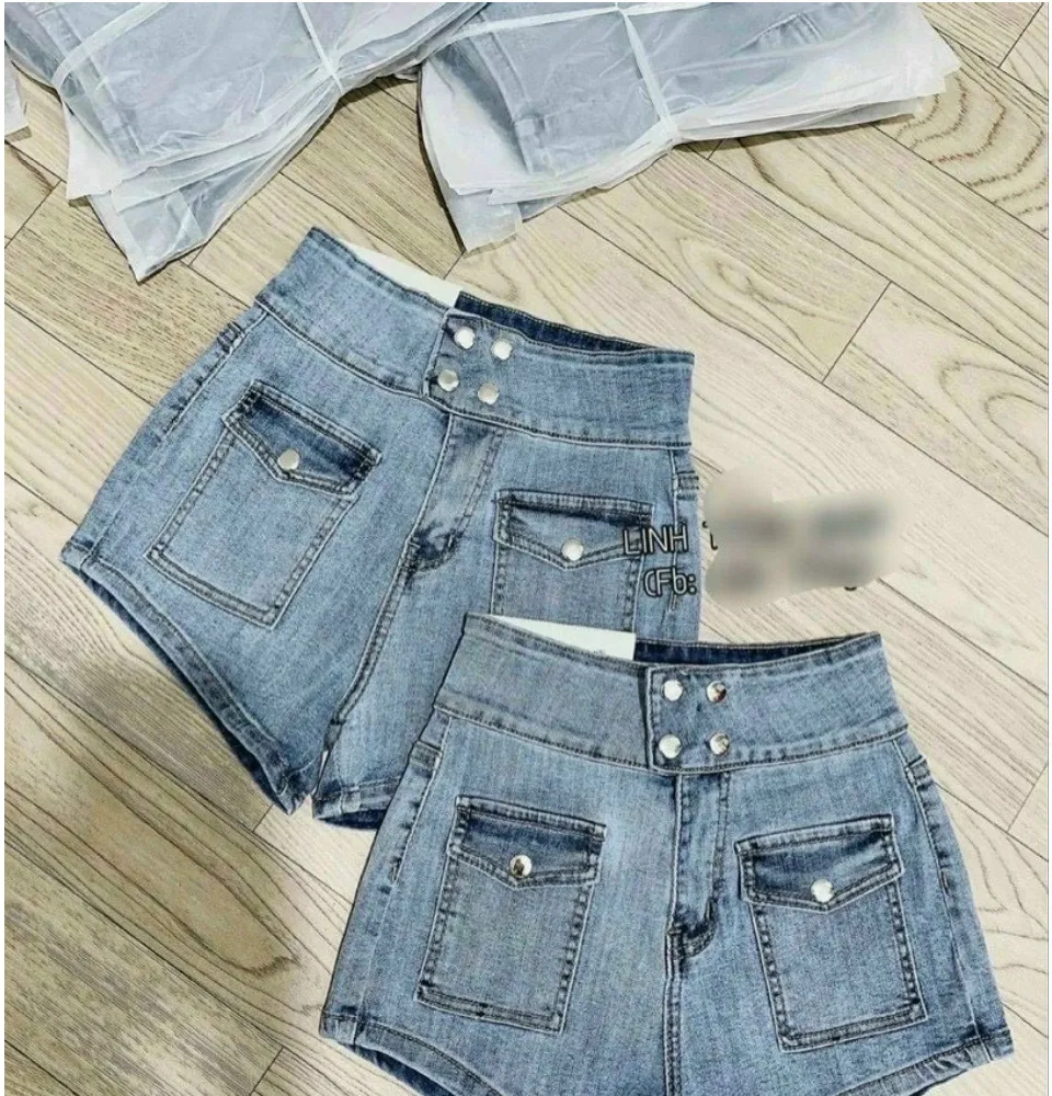 Quần short jean nữ quần jean đùi nữ kaki co giãn lưng cao