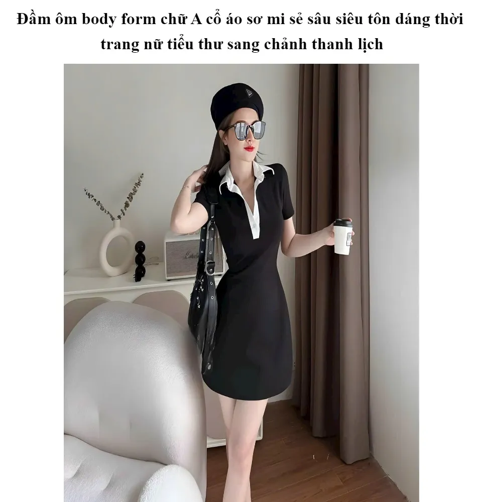 Đầm ôm body form chữ A cổ áo sơ mi sẻ sâu siêu tôn dáng thời trang ...