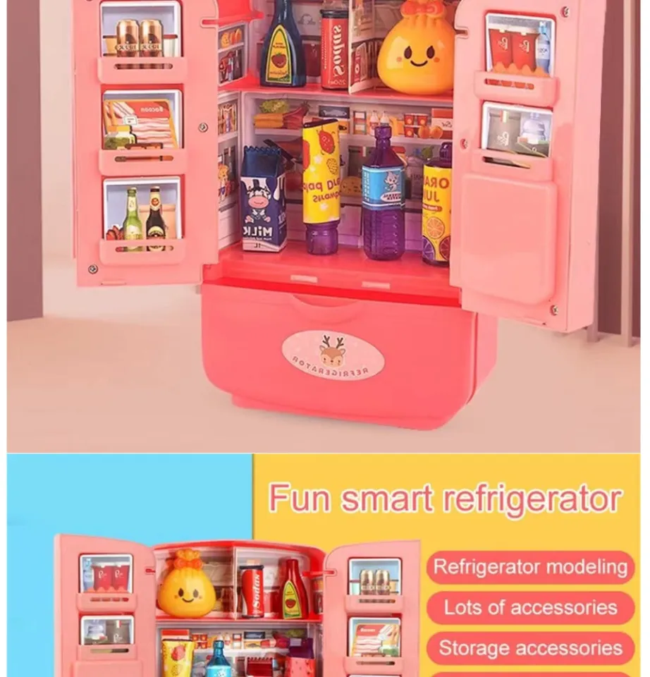 9pcs Pink Simulated Kitchen Mini Refrigerator Toys With Double