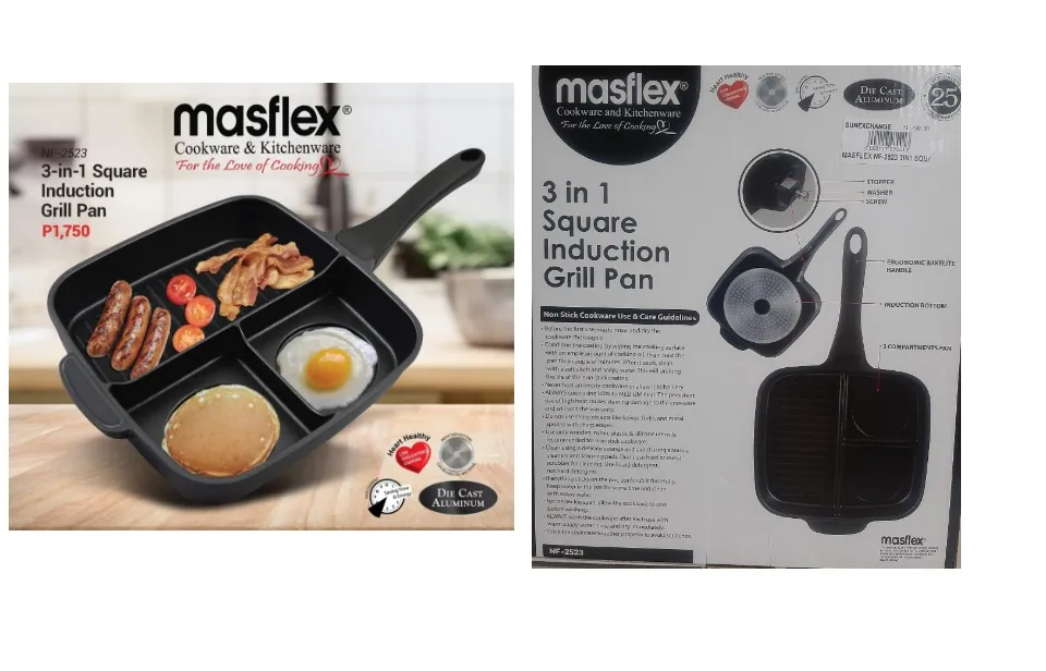 3 in 1 Square Induction Grill Pan - Masflex