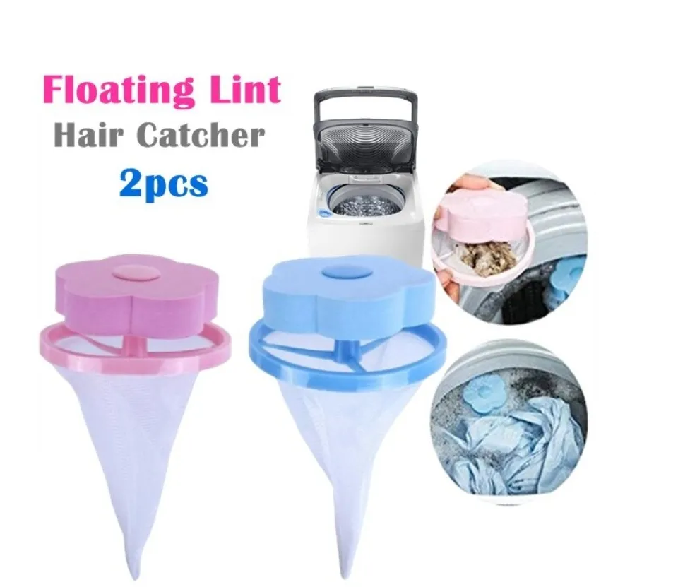 2pcs Washing Machine Floating Lint Mesh Bag, Flower Shaped Hair Filter, Laundry  Hair Catcher