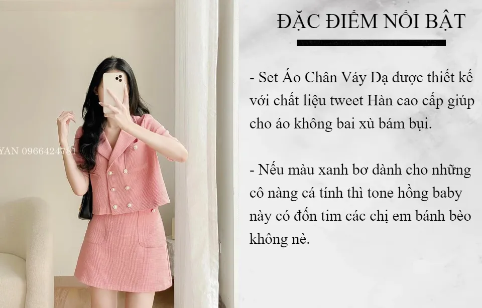 Set Áo Chân Váy Dạ Tweed MYAN Thiết Kế Croptop Cổ Vest 2 Túi Ngực ...