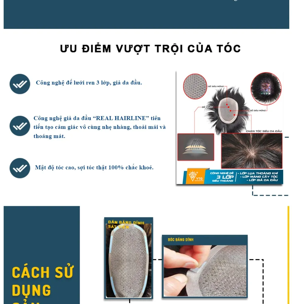 Tóc giả nam siêu thoáng - Không còn bị bí hơi và nóng nữa, tóc giả nam siêu thoáng sẽ làm tóc của bạn trở nên thoải mái hơn bao giờ hết. Hãy xem hình ảnh sản phẩm để cảm nhận sự nhẹ nhàng và độc đáo của tóc giả này nhé!