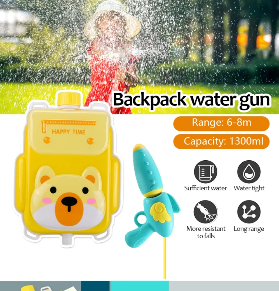 Ready Stock] Kids Toy Outdoor Backpack Pull Out Water Gun Shooting Water Jet  Beach Pool Toys Cartoon Bag Water Gun | Lazada