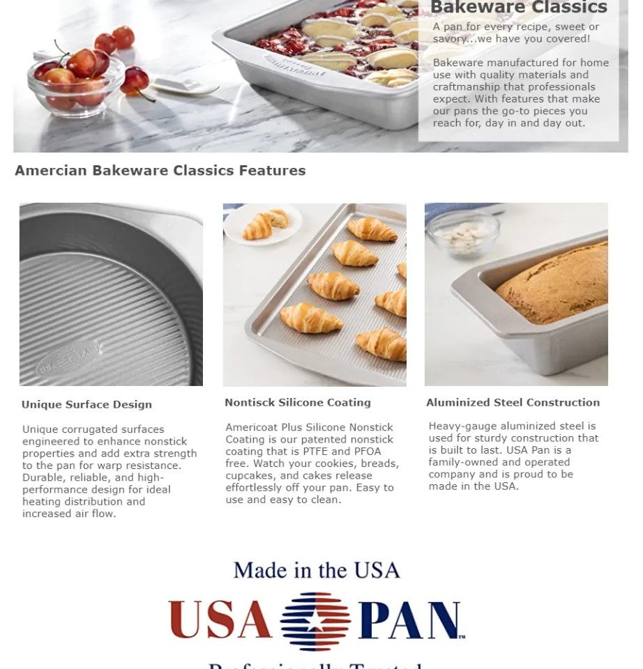 USA Pan American Bakeware Classics 9 x 13-Inch Rectangular Lasagna, Cake  and Brownie Pan, Aluminized Steel, 9 x 13 Inch