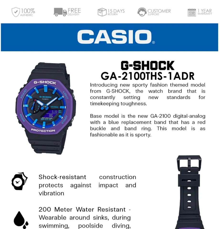 Casio G-Shock (GA-2100THS-1ADR) Black Resin Strap Shock Resistant