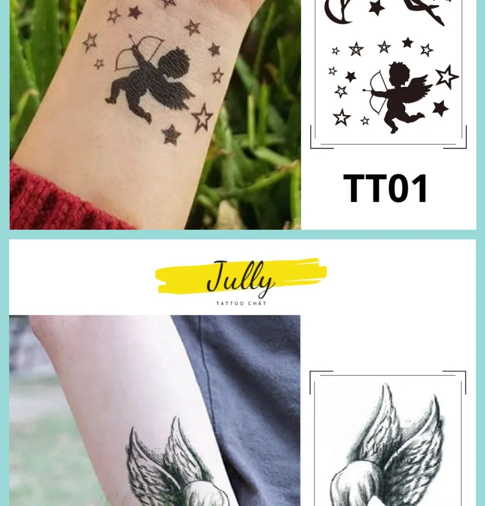 hình xăm dán thiên thần tình yêu, buồn, sa ngã mini JULLY Tattoo ...