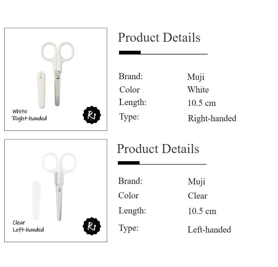 for left hand MUJI japan Stainless steel scissors clear with cap