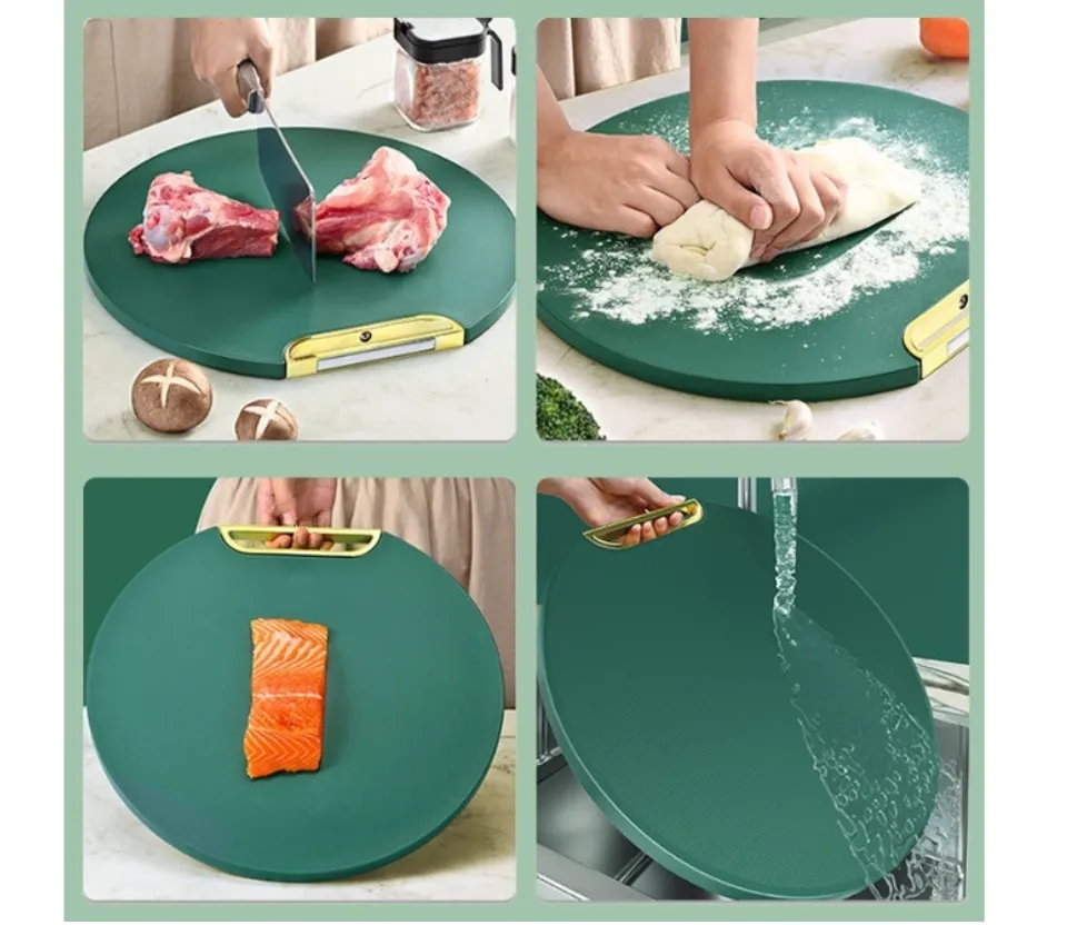 Rush Professional Plastic Cutting Board, Non-Slip Round HDPE Chopping Board  for Meat, Vegetable (Dark Green) S820 