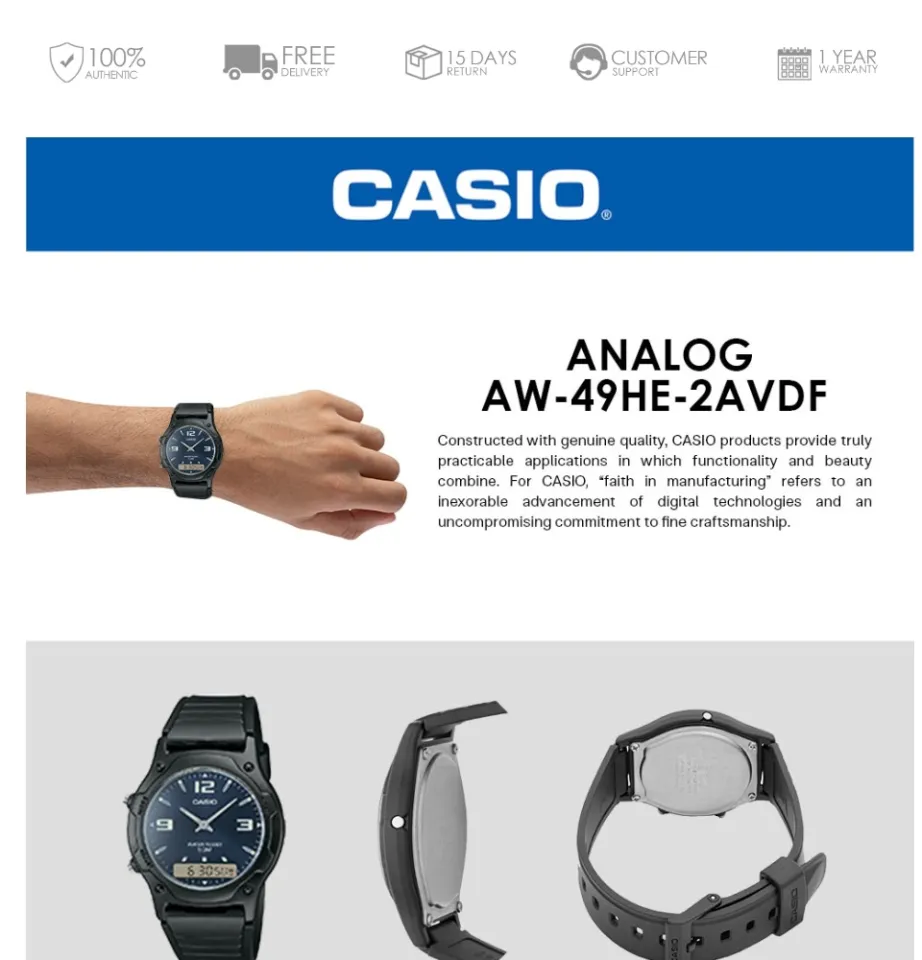 Casio (AW-49HE-2AVDF) Black Resin Strap 50 Meter Analog Digital