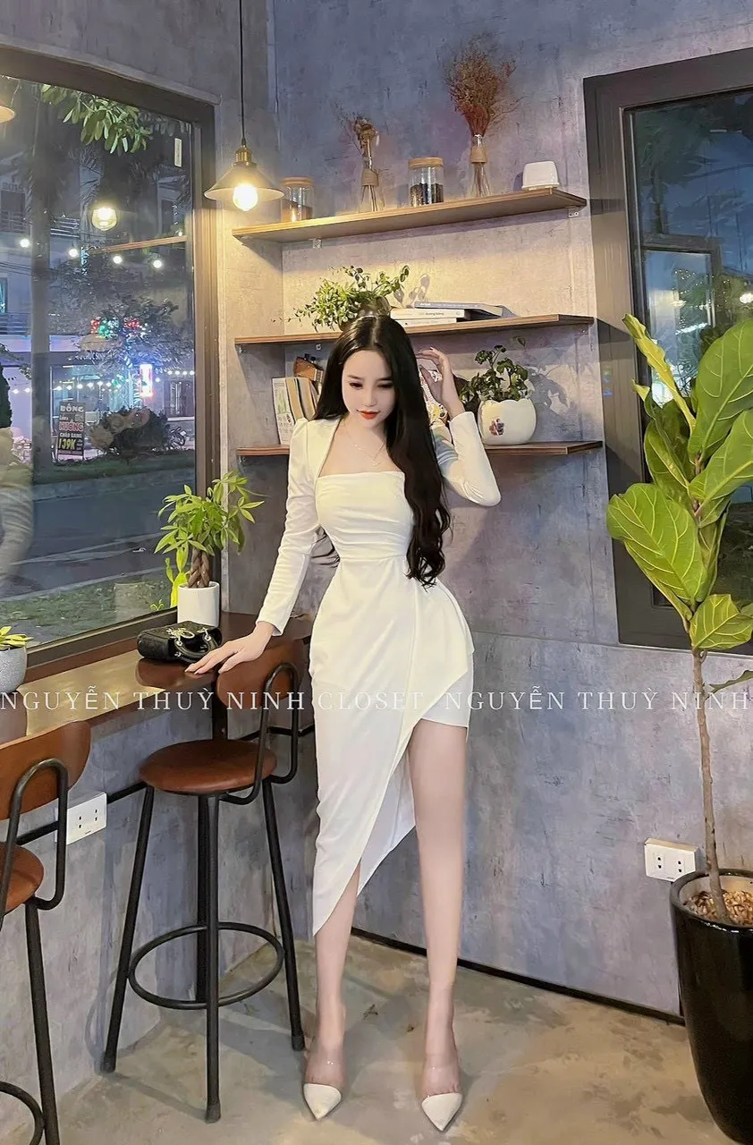 Váy đầm nữ dáng ôm body cổ tây bèo hông tay dài cực xinh và không kém phần sang chảnh, sản phẩm hottrend 2023