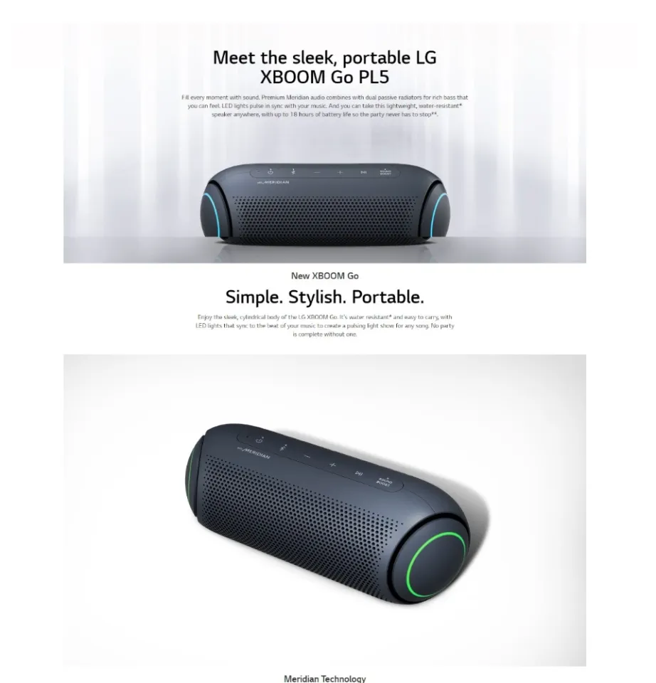 LG XBOOM Go PL5 Portable Bluetooth Speaker with Meridian Audio