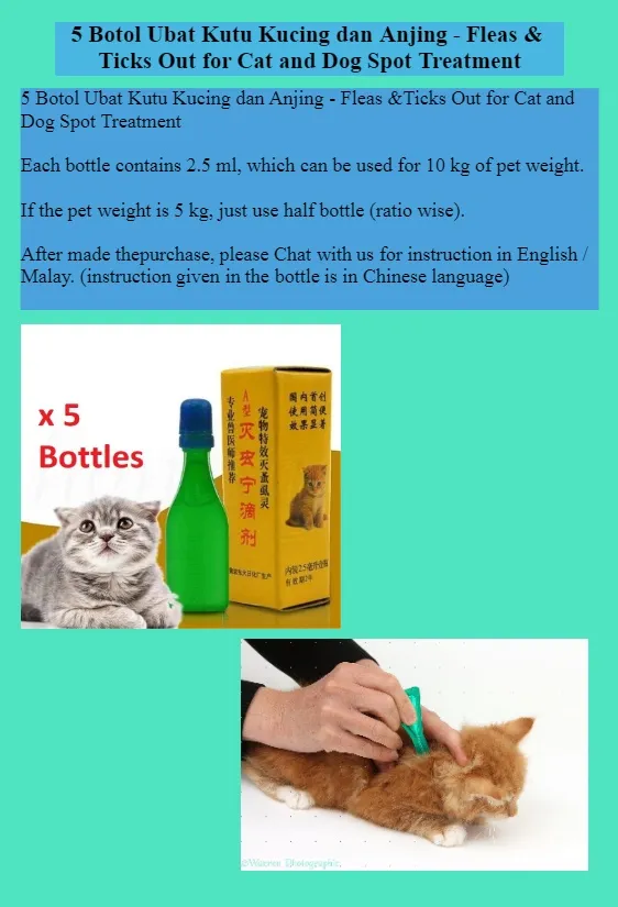 5 Botol Ubat Kutu Kucing Dan Anjing Fleas Ticks Out For Cat And Dog Spot Treatment Lazada