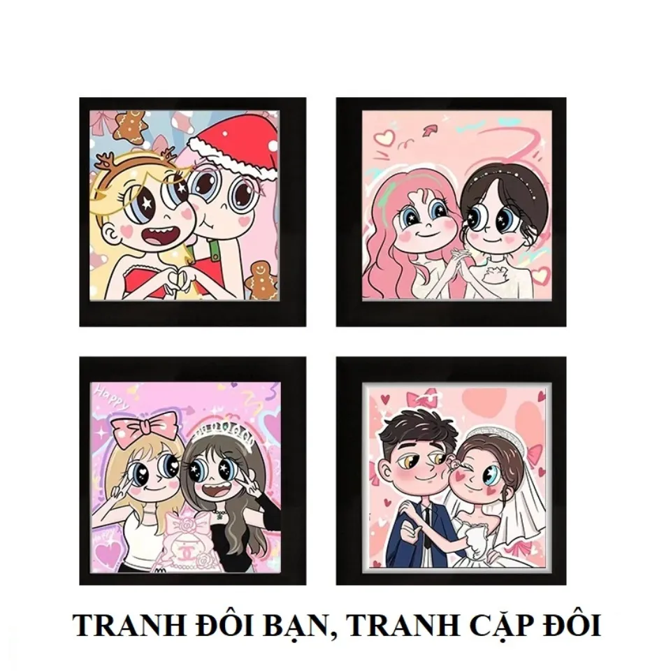 Tranh Tô Màu Nước Theo Số Hóa 20x20cm Hoạt Hình Phong Cảnh Anime Cặp Đôi  Mini Có Khung Vải Ma Thuật Kèm Cọ Vẽ Cute Rẻ 