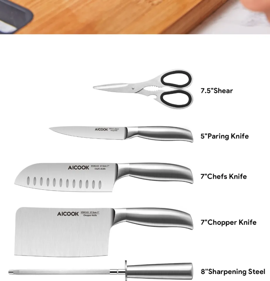 Kitchen Knife Set, German Stainless Steel Knife Block Set, 6 pcs Small Knife  Set with Wooden Block – AICOOK