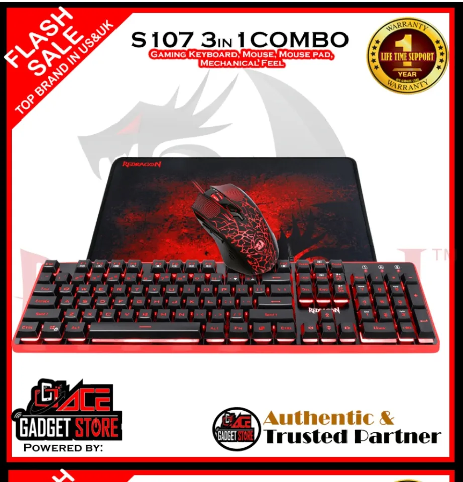 Redragon S107 Gaming Keyboard and Mouse Combo Large Mouse Pad Mechanical  Feel RGB Backlit 3200 DPI Mouse for Windows PC (Keyboard Mouse Mousepad Set)