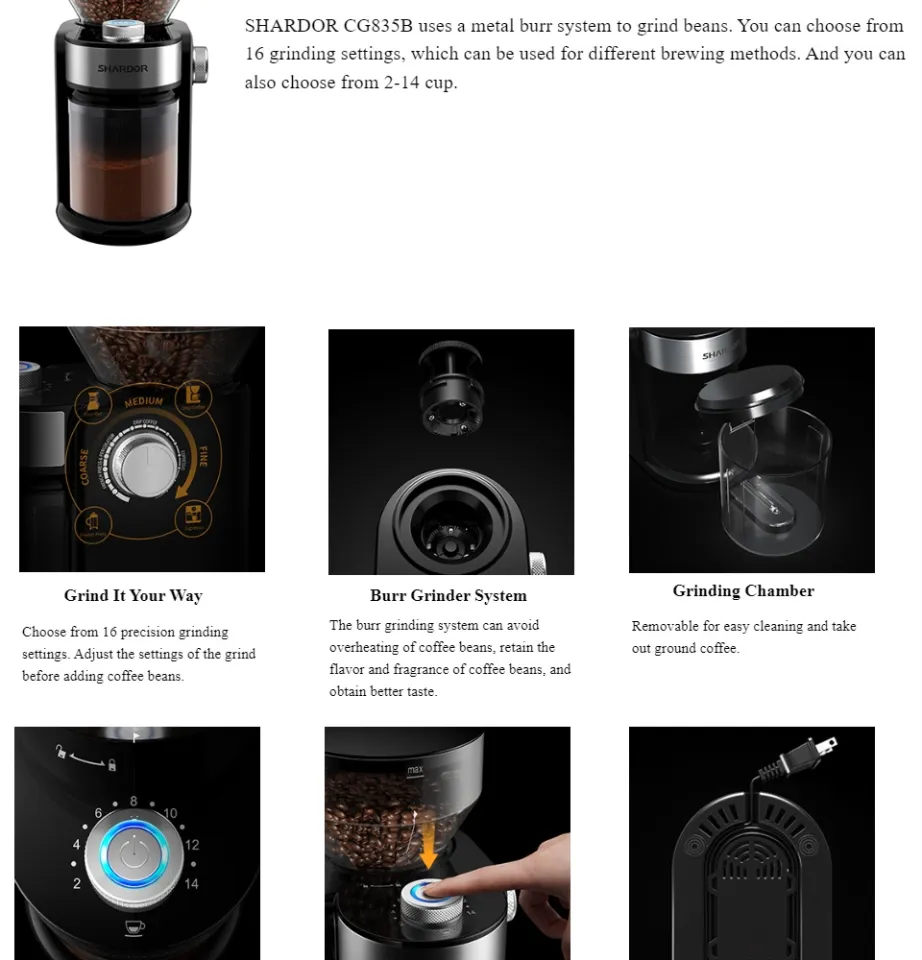 SHARDOR Electric Burr Coffee Grinder 2.0, Adjustable Burr Mill with 16 –  bullworldcoffee