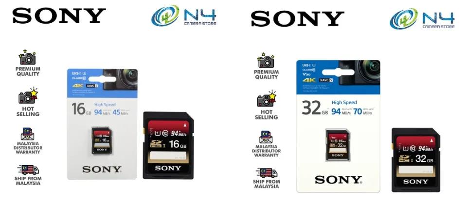 Sony SD Card Ultra High Speed 4K 94MB/s (16GB 32GB 64GB) UHS-I SF-16UX SF-32UX  SF-64UX Lazada