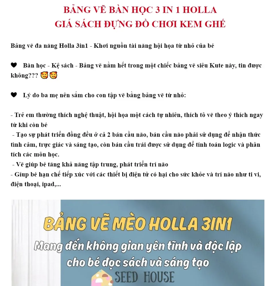 Bảng vẽ bàn học mèo Holla là một sản phẩm độc đáo và dễ thương để trang trí cho không gian học tập của bạn. Hình ảnh các chú mèo đáng yêu và ngộ nghĩnh sẽ khiến bạn cảm thấy vui vẻ mỗi khi nhìn vào bảng vẽ này. Hãy xem hình ảnh liên quan để cảm nhận được sự dễ thương và độc đáo của sản phẩm này.