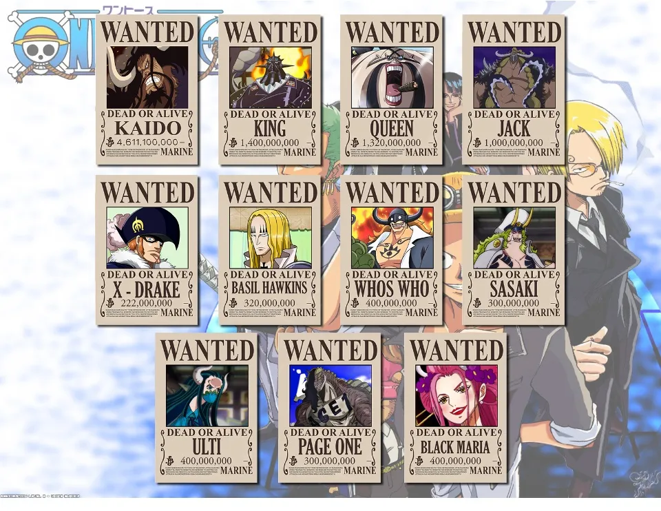 Generisch One Piece Anime Beast Pirates [Black Style] Wanted Posters Kaido King  Queen Jack