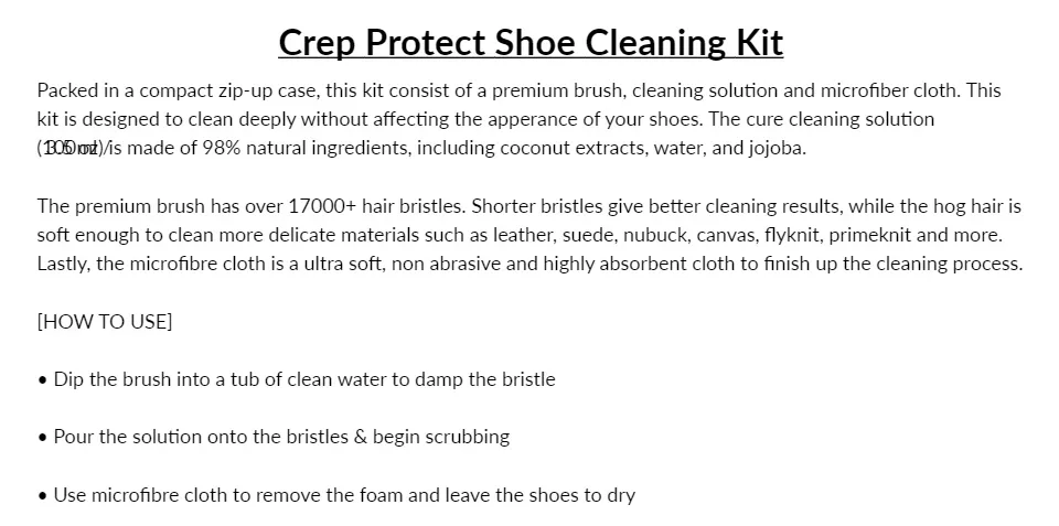 Crep Protect The Cure Kit Shoe Cleaning Spray, Hog Hair Brush & Microfibre  Cloth