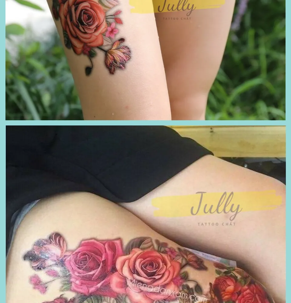 TẶNG XĂM MINI] hình xăm dán đùi hoa hồng big 88 JUULY tattoo chất ...