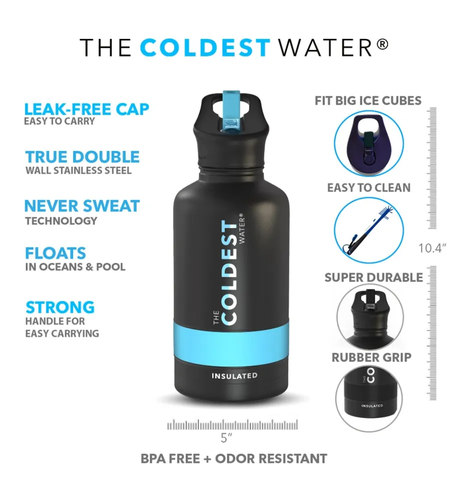 Coldest Sports Water Bottle - Leak Proof, Double Walled Stainless Steel  Thermos, Cold & Hot Bottle ( Sailor Blue, 64 Oz) 