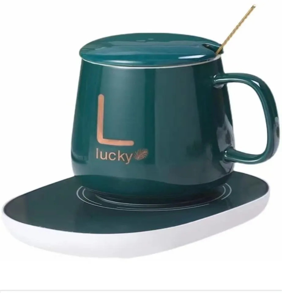 Electric LUCKY COFFEE WARMER Mug With Lid, Pad And Spoon – Hygiene Hub