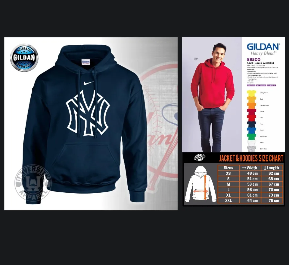 GILDAN Brand NEW YORK Yankees Baseball Hoodie Jacket NY Yankees Hoodies  Sweater NY Jacket