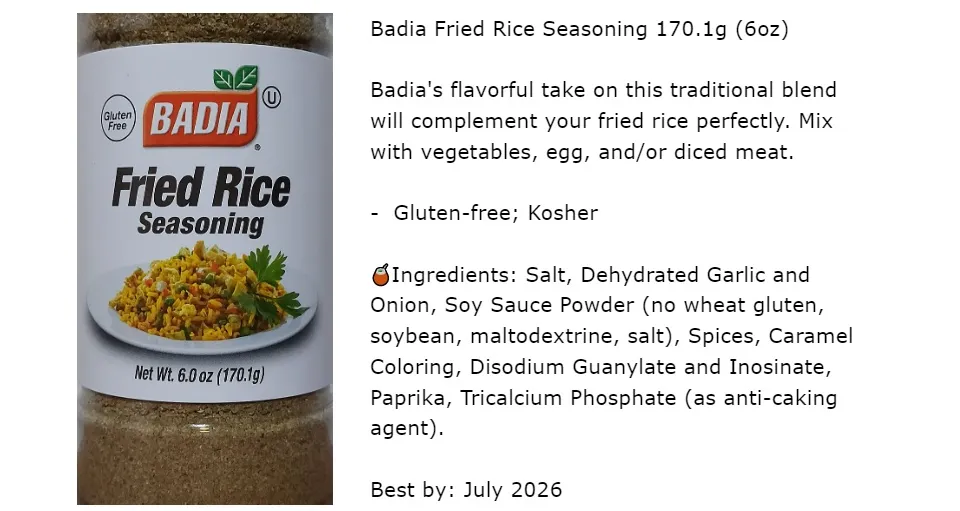 Badia Fried Rice Seasoning 6oz.