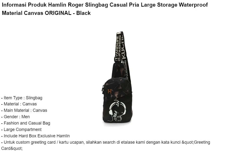 Shop Hamlin Roger Slingbag Pria Casual USB Port Motif Crocodile Material  Leather ORIGINAL - Black Bag