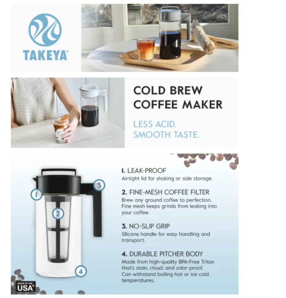 新品Takeya Patented Deluxe Cold Brew Coffee Maker， Two Quart， Black-