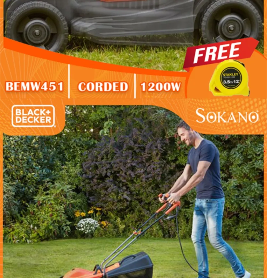 Electric lawn mower BEMW451BH / 1200 W / 32 cm, Black+Decker