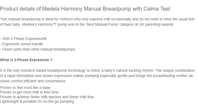 Medela Harmony Manual Breast Pump with Calma Teat - Made in Switzerland, MUM LOVES BABY SHOP