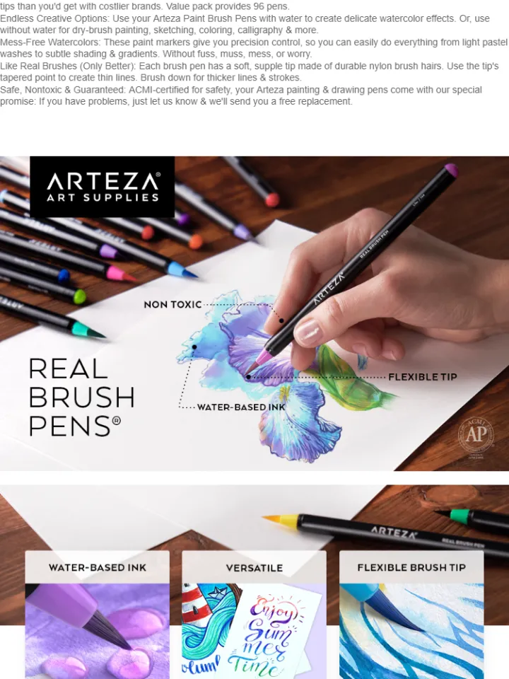 Arteza Real Brush Pens, 96 Paint Markers with Flexible Brush Tips Lazada  PH