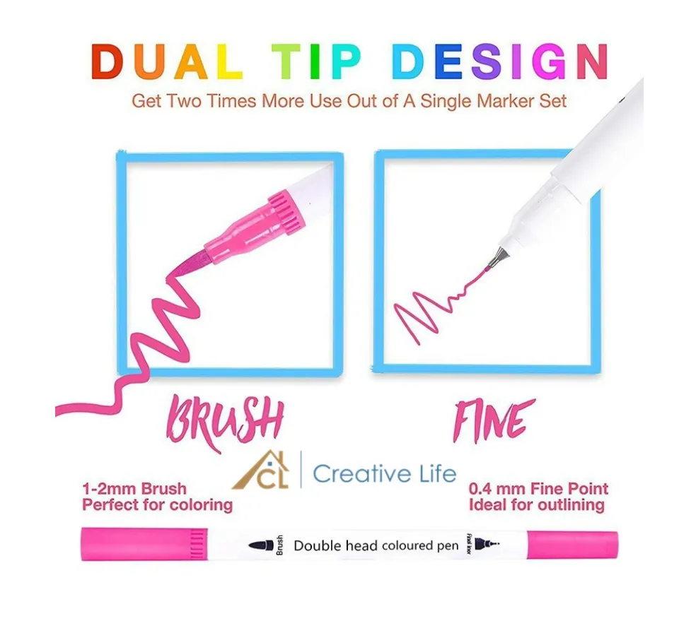 100 Colors Dual Tip Brush Marker Pens