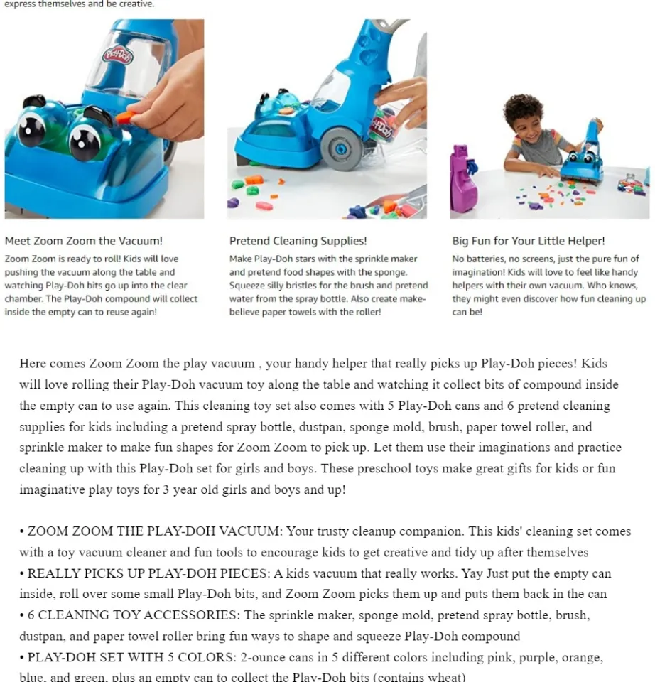 Play-Doh Zoom Zoom Vacuum and Cleanup Toy with 5 Colours 