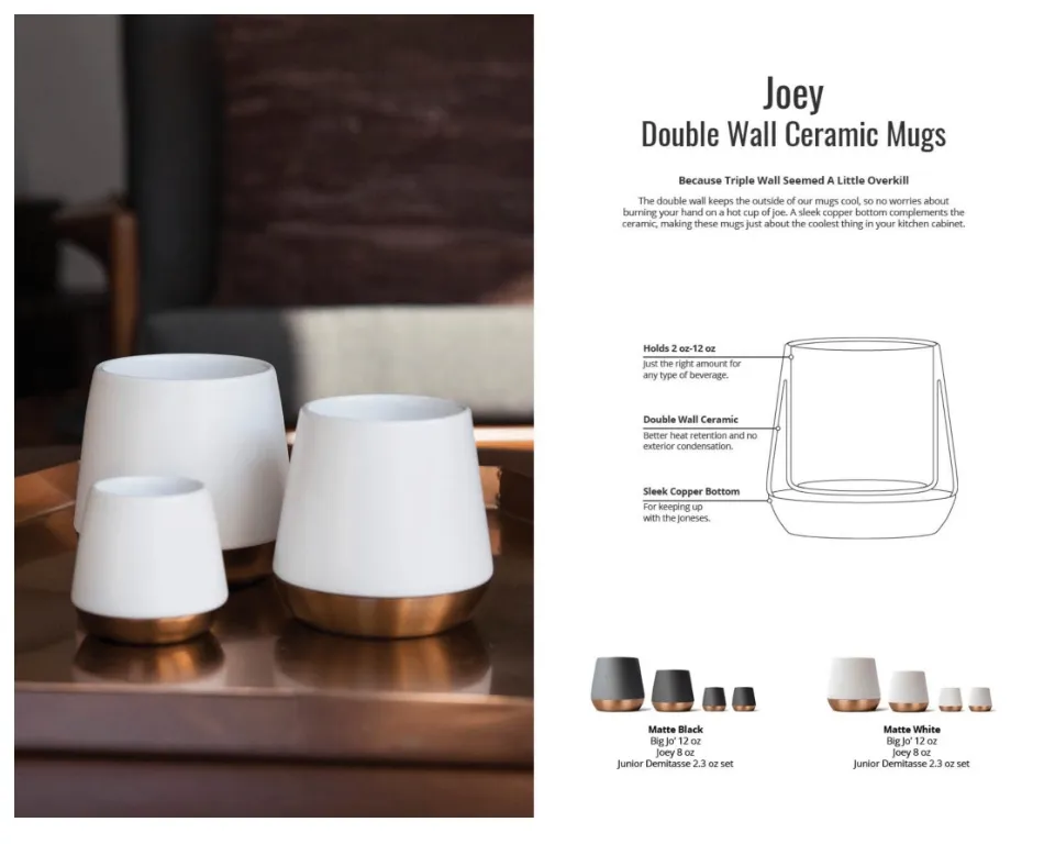 Fellow Joey Junior Double Wall Ceramic Mugs - 2 oz, Set of 2 