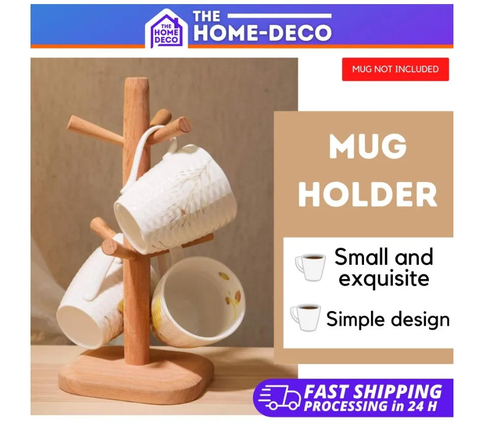 Coffee Mug Rack With Shelf, Wooden Coffee Cup Holder With Hooks