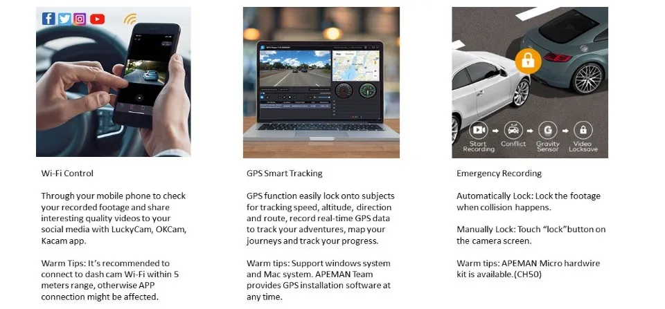 APEMAN 4K Touch Screen Built-in WiFi&GPS Dash Cam C770
