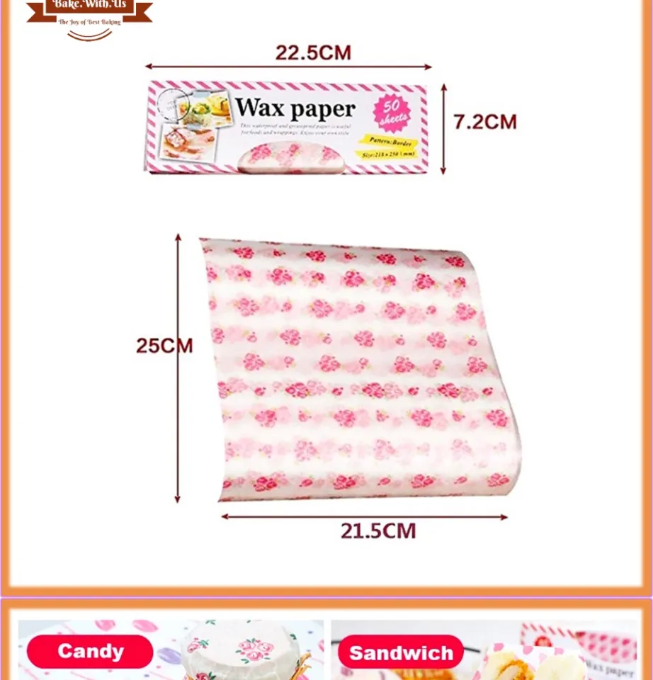 50Pcs Wrap Paper Wax Grade Oil Printed Baking Oil-proof Baking Wax Paper  for Food Sandwich Fries Kertas Minyak Bercorak