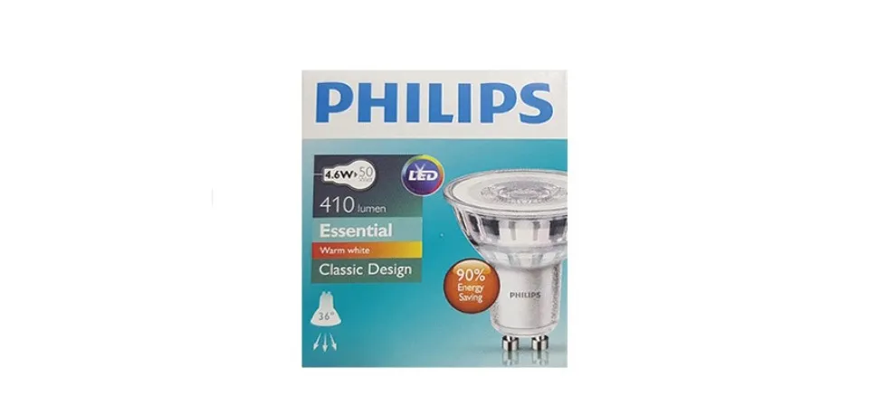 PHILIPS ESSENTIAL 4.6-50W 220-240V GU10 36D NON-DIMMABLE BULB 2700K/3000K/ 6500K