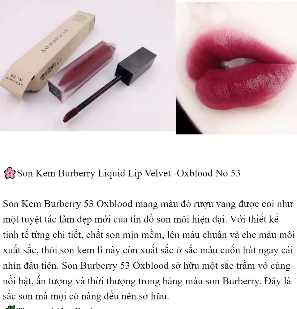 Son Kem Burberry Liquid Lip Velvet -Oxblood No 53 