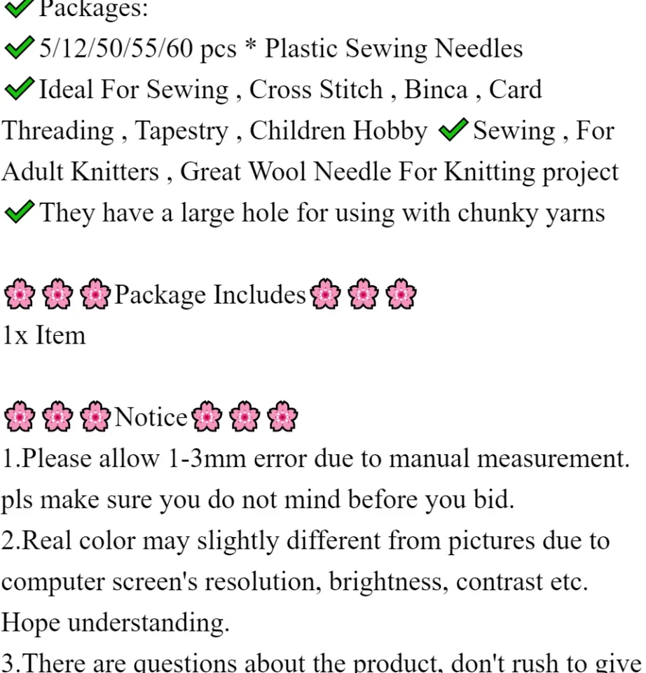 YIA】 Plastic Needles Knitting Crochet Hooks Tapestry Wool Yarn Needles  Children DIY Sweater Weaving Tools