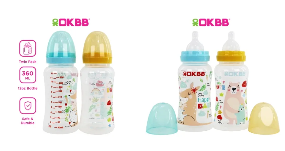 OKBB Twin Pack Baby Feeding Bottle Standard Neck Teats Feeding Essentials 9  Oz (270ml) B231P